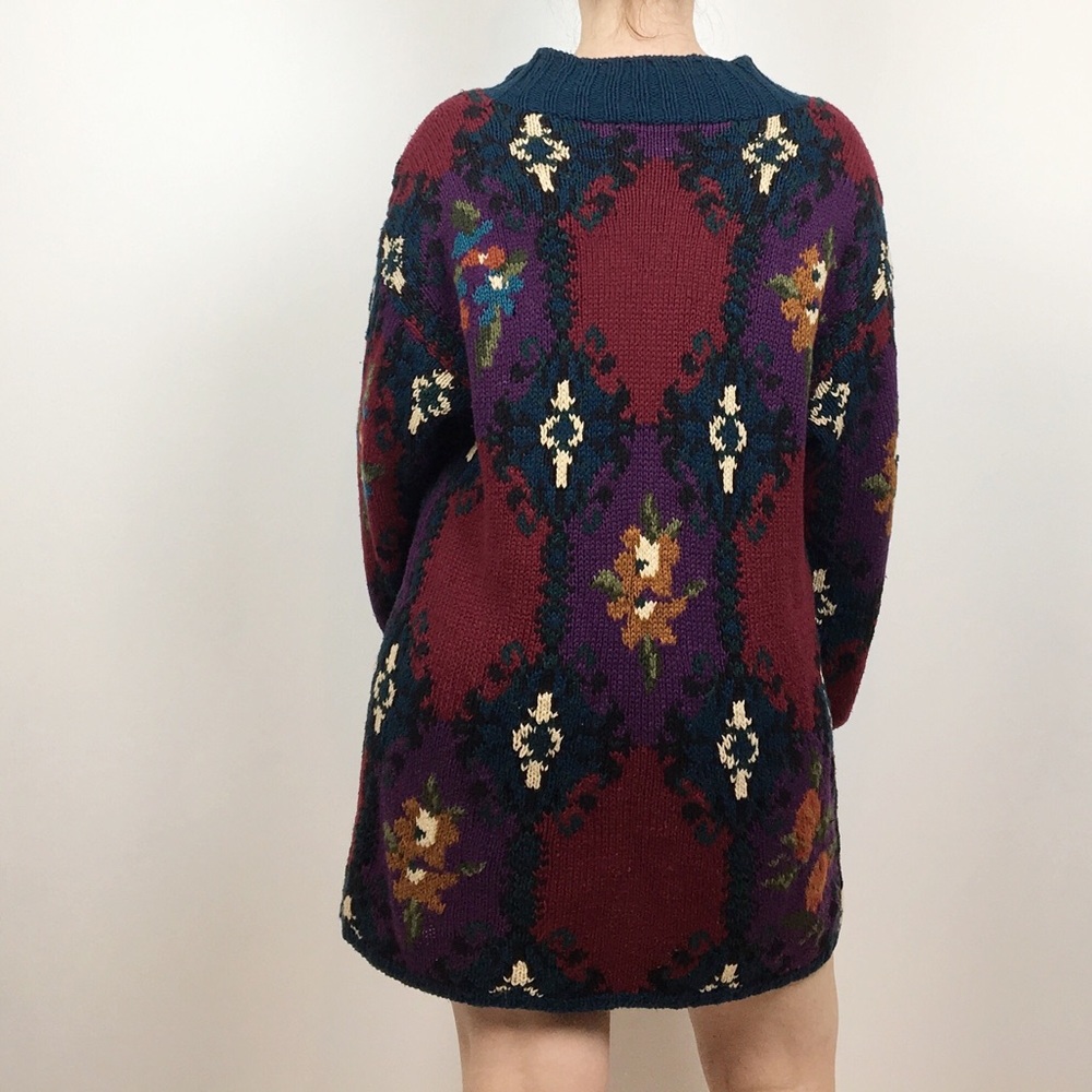 vintage hand knit multicolor sweater tunic dress - Picture 2 of 9